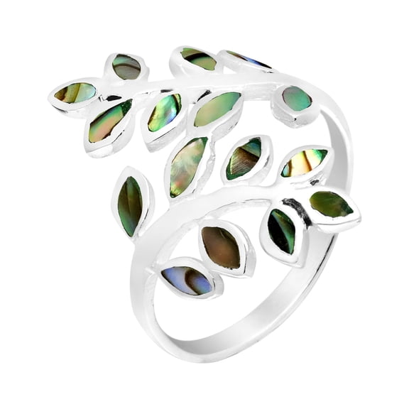 Peaceful Olive Branch Sterling Silver & Abalone Shell Inlay Wrap Ring - 7