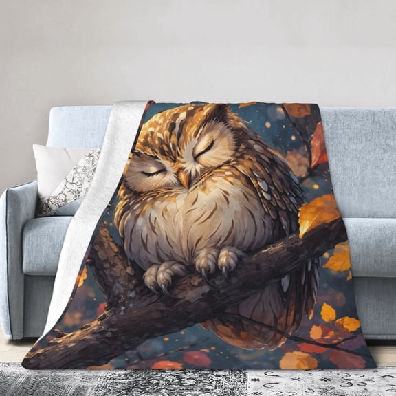 Peaceful Owl Blanket Gift Featuring a Peaceful Owl Sleeping in a Fall Forest Perfect for Nature Lovers and Home Decor Enthusiasts 50x40