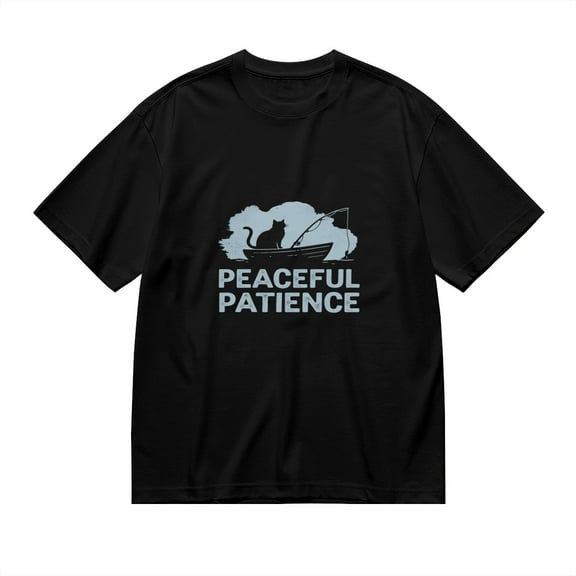Peaceful Patience, Cat Fishing Print, Vintage T Shirt, Cotton T-Shirt for Men, 23611312,3XL