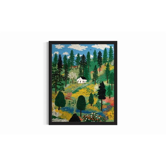 Peaceful Pine Tree Flower Fields Poster for Home Wall Decor