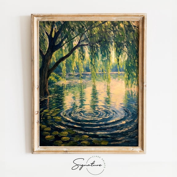 Peaceful Pond Art – Willow Tree Over Water, Nature Wall Decor, Serene Landscape, Tranquil Scenic View Art, 804 Home Decor, 8x12 UNFRAMED