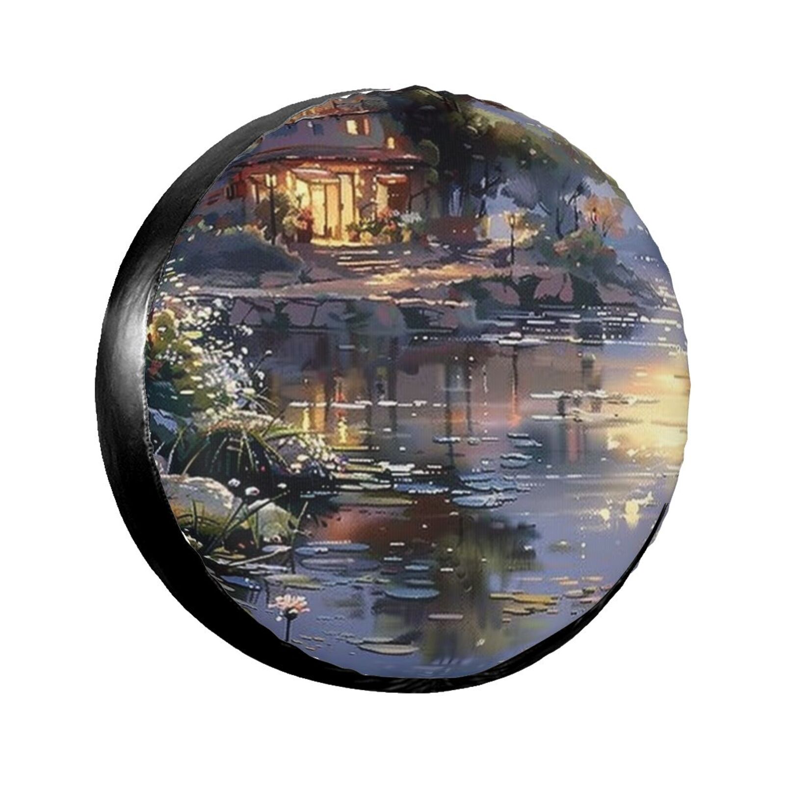 Peaceful Village made of calm water and plants camping spare tire