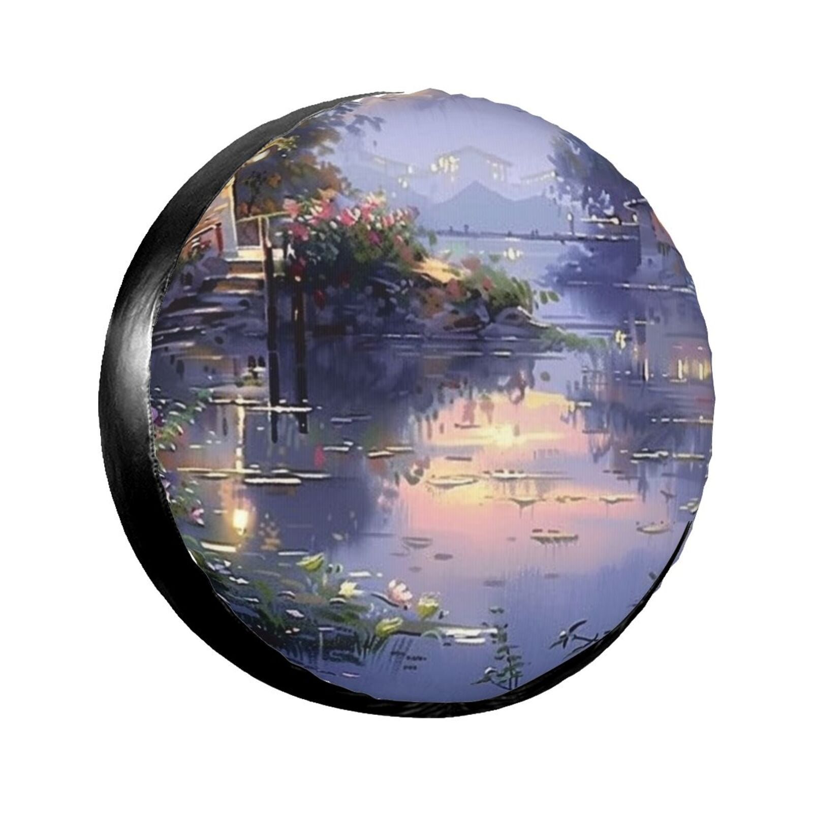 Peaceful Village made of calm water and plants camping spare tire