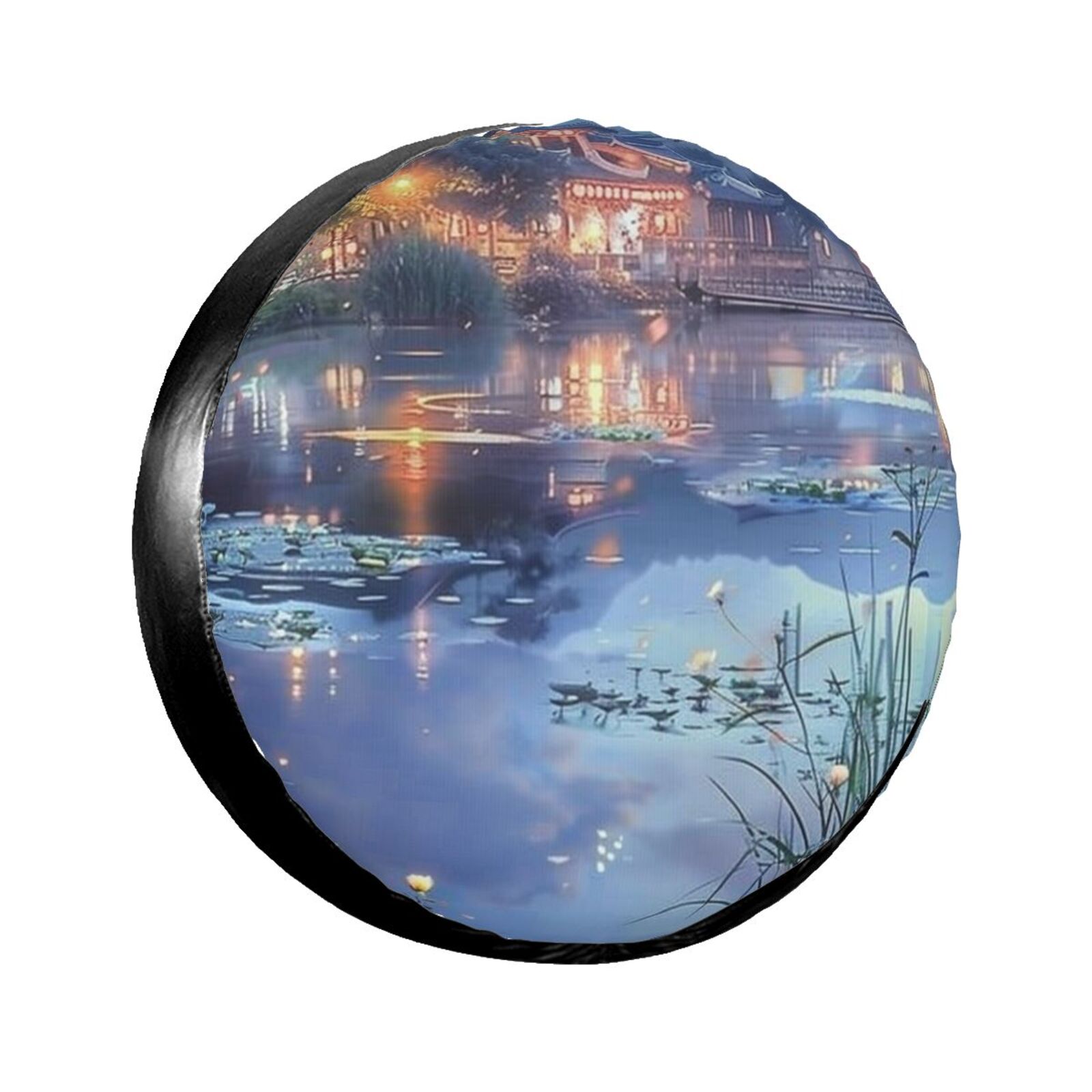 Peaceful Village made of calm water and plants camping spare tire