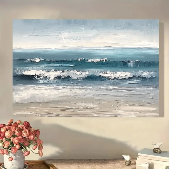 Peaceful Waves Frame Canvas Art 15.75"x23.62" - Living Room, Bedroom Coastal Scenery Wall Decoration, Beach Theme Home Decor