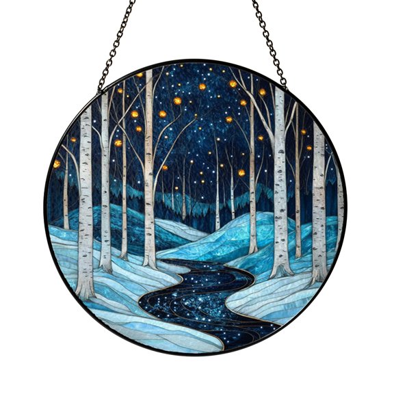 Peaceful Winter Forest Stained Glass Window Art Suncatcher2401