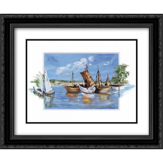Peaceful scene 2x Matted 24x20 Black Ornate Framed Art Print by Schottler, Katharina