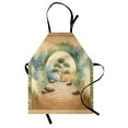 thumbnail image 1 of Peacefulness Apron, Japanese Garden Inspired Stones Waving Sand Tree Soft Watercolor, Unisex Kitchen Bib with Adjustable Neck for Cooking Gardening, Adult Size, Camel Reseda Green Blue, by Ambesonne, 1 of 4