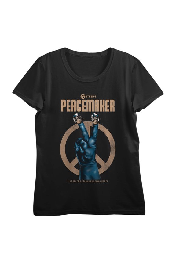 Peacemaker TV Series DC Comics Character, American Superhero, Eat Peace, Give Peace a Second F*#ckers Chane, Icon, Finger Head, on Black Short Sleeve Adult T-Shirt-Large