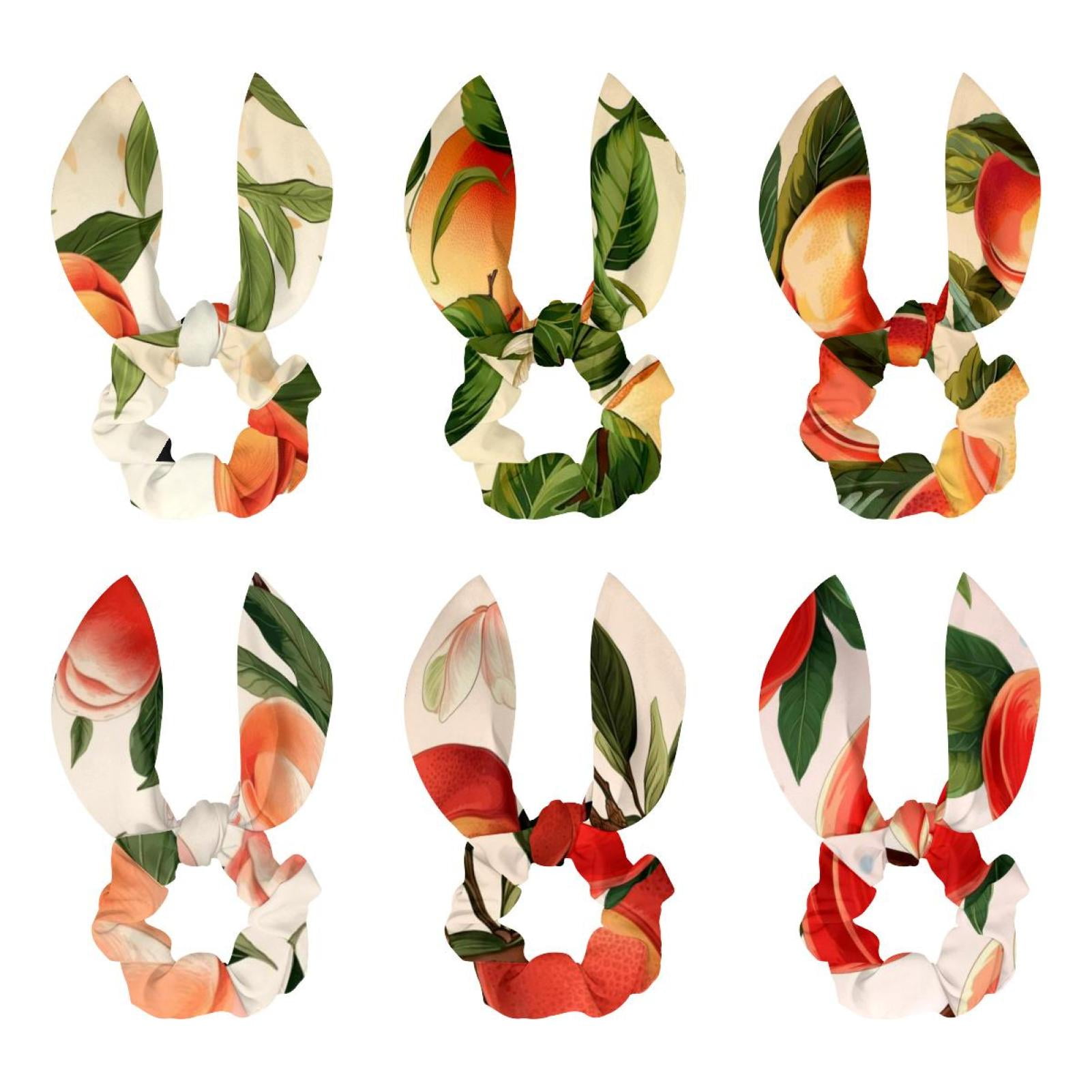 Peach 6Piece Set of Polyester Bow Hair Rings with Detachable Rabbit
