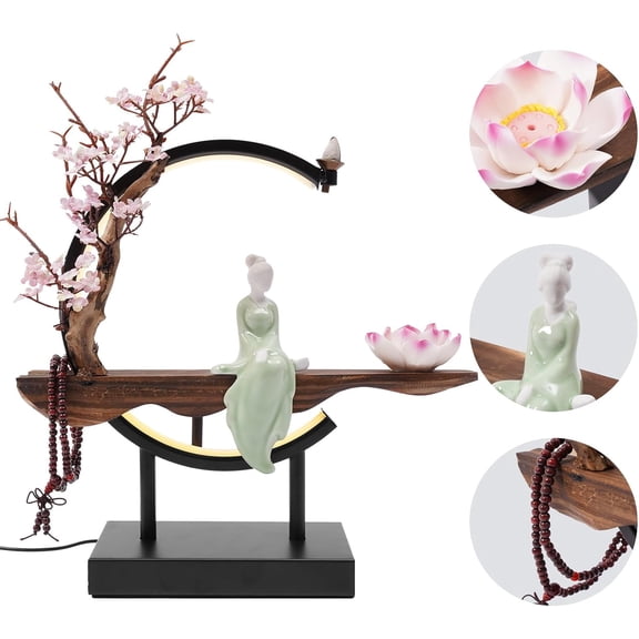 Peach Artificial Tree with Lamp RingsLED Welcome Pine Faux Potted with Backflow Incense, Artificial Bonsai Tree Decor with Adjustable Brightness for Home Office Garden