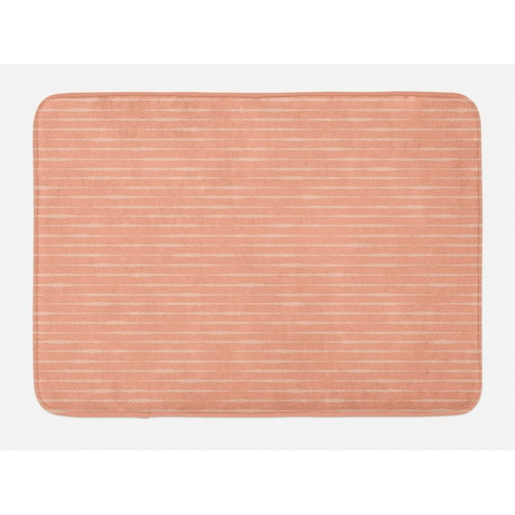 Peach Bath Mat, Simplistic Abstract Horizontal Continuous Hand Drawn Wavy Lines on Peachy Background, Plush Bathroom Decor Mat with Non Slip Backing, 29.5" X 17.5", Coral, by Ambesonne