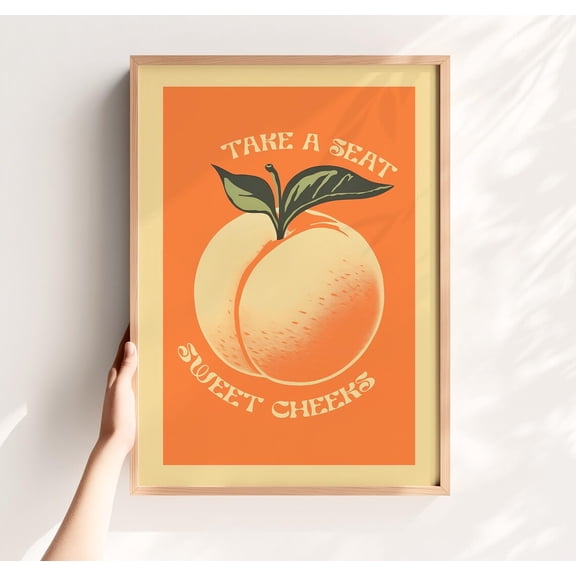 Peach Bathroom Retro Sweet Cheeks Wall Decoration, Unframed Canvas 12x16in