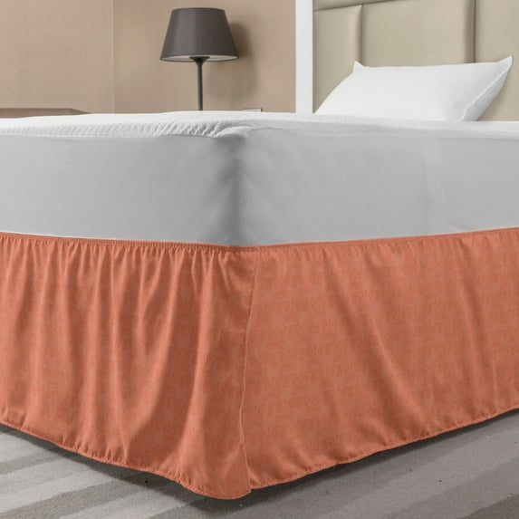 Peach Bed Skirt, Flower Ornate Pattern Nature Inspired Image with Soft Color Spring Summer Foliage Print, Elastic Bedskirt Dust Ruffle Wrap Around for Bedding Decor, 4 Sizes, Peach, by Ambesonne