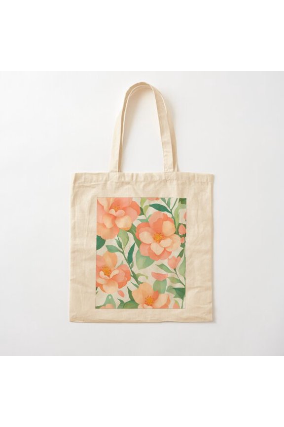 Peach Bloom Botanical Abstract Canvas Tote Bags, Reusable Shopping Bag