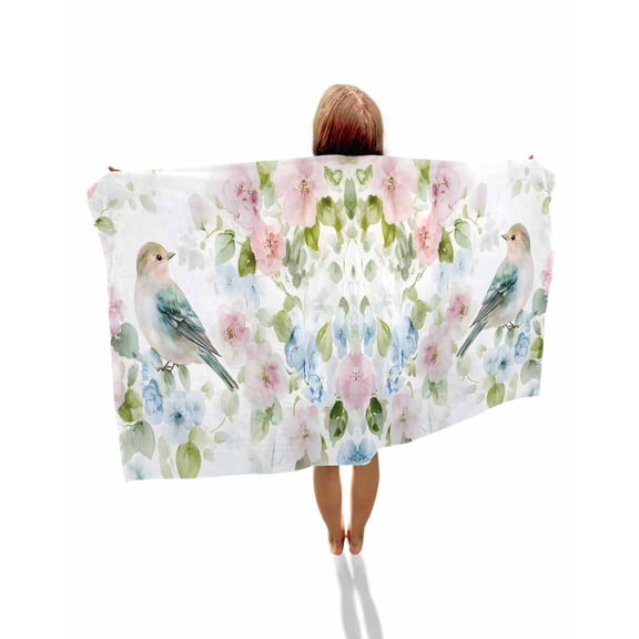 Peach Blossom Beach Towels Oversized Super Absorbent, Nature Pink Blue Flower Spring Birds Lightweight Bath Towel Quick Dry Sets For Bathroom/Pool/Rv Camping/Beach Play/Gym Room/Picnic 23"x47"