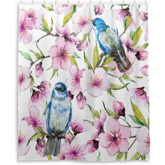 Peach Blossom Bird Shower Curtain for Bathroom Modern Bathroom Decor Waterproof Washable Fabric Shower Curtains with 12 Hooks for Hotel Bathroom Bathtubs 60x72 Inch