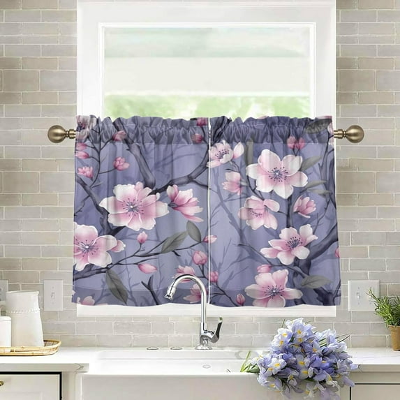 Peach Blossom Kitchen Curtains 36 Inch Length Blackout Thermal Insulating Tier Curtains with Rod Pockets Short Curtains Home for Living Room/Bedroom Home Decor