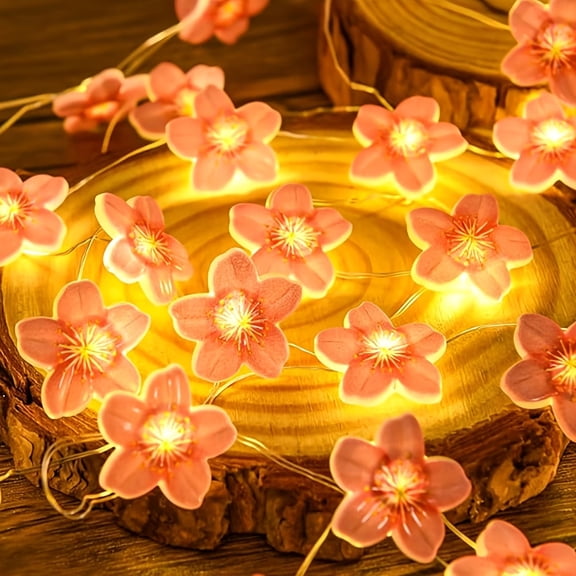 Peach Blossom LED Fairy String Lights Pink Copper Wire for Wedding Party Home Decor