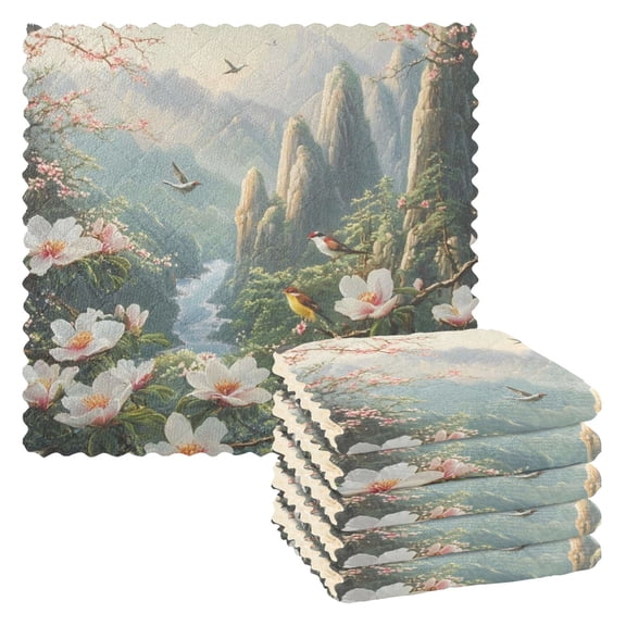 Peach Blossom Magic Kitchen Cloth Dish Towels for Drying Washing Absorbent Dish Rags Reusable soft kitchen dishcloth set 6 Pack