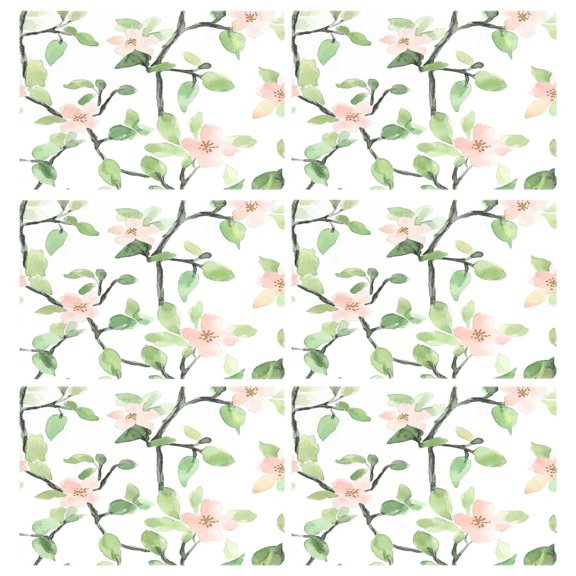 Peach Blossom Pattern 6-Piece 12x18in Durable Place Mats, Heat-Proof and Non-Slip