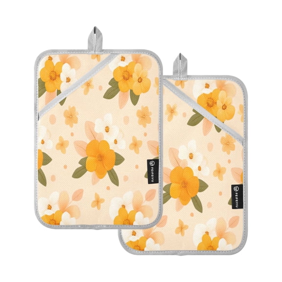 Peach Blossom Pattern 7x9.8in Pot Holder Set Heat-Resistant Oven Hot Pads Durable with Storage Loop