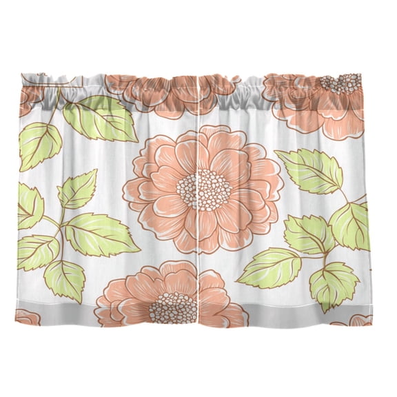Peach Blossom Pattern Design 27"x36" Linen Look Cafe Curtain Set with Privacy and UV Protection