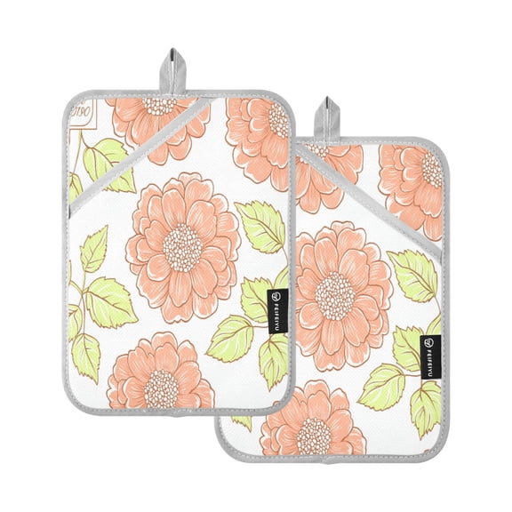 Peach Blossom Pattern Design 7x9.8in Pot Holder Set Heat-Resistant Oven Hot Pads Durable with Storage Loop