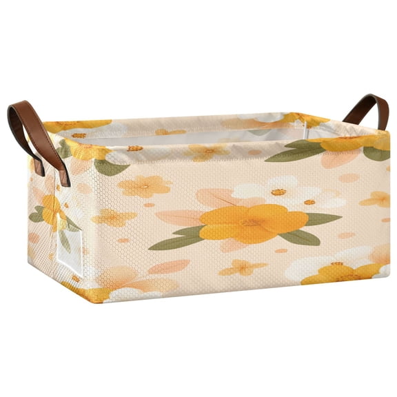 Peach Blossom Pattern Open Home Storage Bins Foldable Metal Frame Shelf Baskets 16.9x11.4x7.7in Water-Resistant