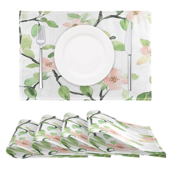Peach Blossom Pattern Reversible Placemat Non Slip Coffee Mat 18x12 Inch for Dining, Kitchen, Coffee