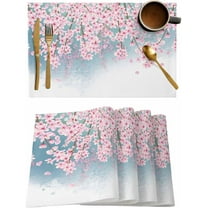 Peach Blossom Placemats Set of 4,Washable Woven Burlap Cloth Fabric Placemat for Square/Rectangle/Round/Oval Dining Table,Easy Clean Place Mats for Toddlers,Kids Gradient Watercolor Spring Pink Flower