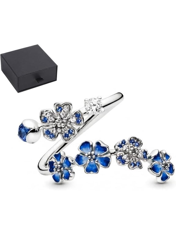 Peach Blossom Ring - Peach Cherry Blossom Ring,Adjustable Open Band Lightweight Fashion(blue)