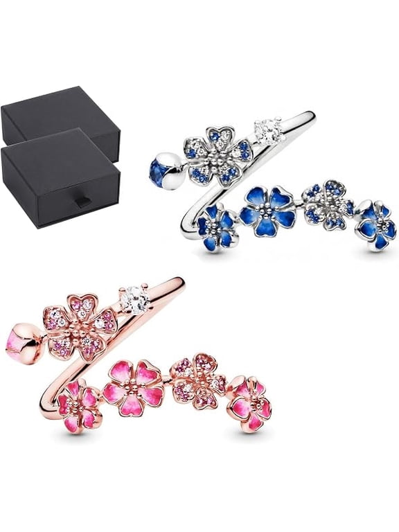 Peach Blossom Ring - Peach Cherry Blossom Ring,Adjustable Open Band Lightweight Fashion(pink+blue)
