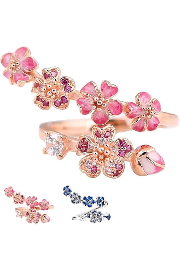 Peach Blossom Ring - Peach Cherry Blossom Ring,Adjustable Open Band Lightweight Fashion(pink)