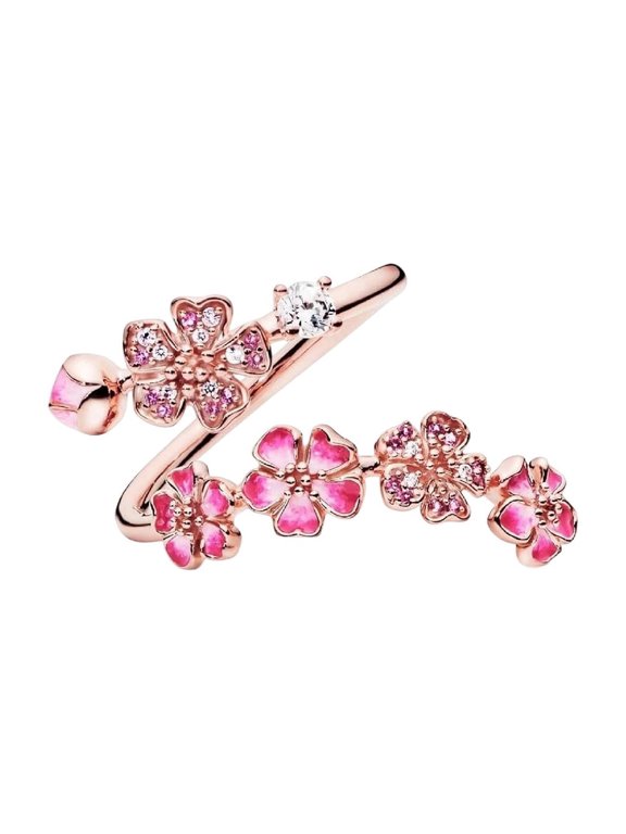 Peach Blossom Ring, Pink Cherry Blossom Rose Gold Plated Rings for Women, Adjustable Peach Floral Jewelry with Crystal & Gemstone, Gifts for Wedding Engagement Anniversary Birthday