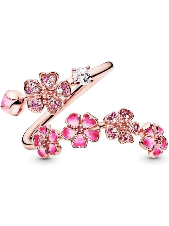 Peach Blossom Ring, Pink Cherry Blossom Rose Gold Plated Rings for Women Gifts, Wedding Engagement, Anniversary, Birthday