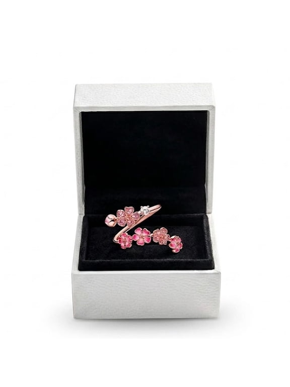 Peach Blossom Ring, Pink Peach Flower Ring, Cherry Blossom Rose Gold Plated Rings for Women Gifts, Wedding Engagement, Anniversary, Birthday(Size US 5)