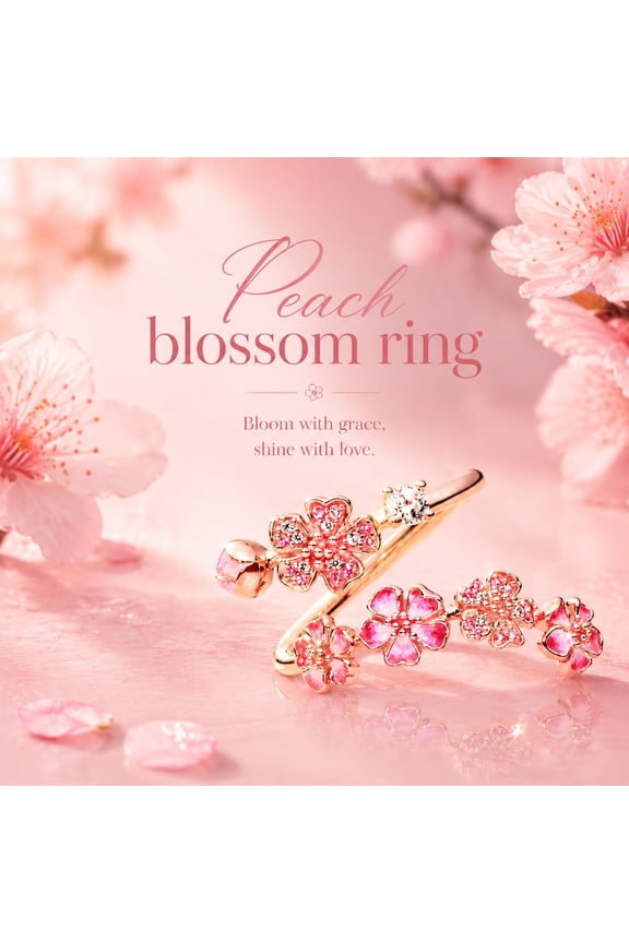 Peach Blossom Ring Pink Peach Flower Ring Cherry Blossom Ring Silver Ring Stackable Dainty Floral Jewelry Adjustable for Women Gift
