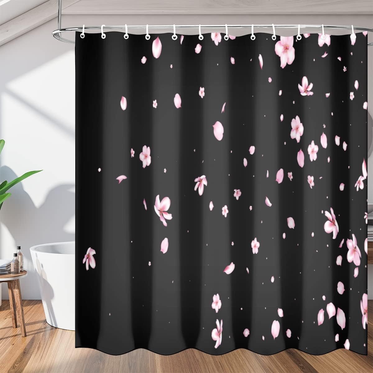 Peach Blossom Shower Curtain Fabric Shower Curtain Set with 12 Hooks ...
