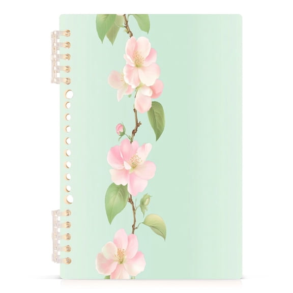 Peach Blossom Vine A5 8.3x5.7in PP Notebook, Adjustable Rings, 60 Sheets, Diary or Journey Note