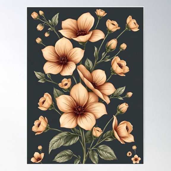 Peach Blossoms In Spring Gray Background Poster Wall Art, Modern Wall Decor For Living Room Bedroom, 24x36 UNFRAMED