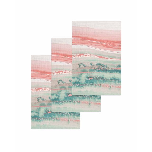 Peach Blue Ombre Kitchen Dish Towels for Drying Dishes Set of 3, Abstract Modern Art Fluid Striped Waffle Weave Microfiber Terry Hand Tea Bathroom Towels Quick Dry & Absorbent Towel 15.7x23.6