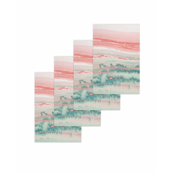 Peach Blue Ombre Kitchen Dish Towels for Drying Dishes Set of 4, Abstract Modern Art Fluid Striped Waffle Weave Microfiber Terry Hand Tea Bathroom Towels Quick Dry & Absorbent Towel 15.7x23.6