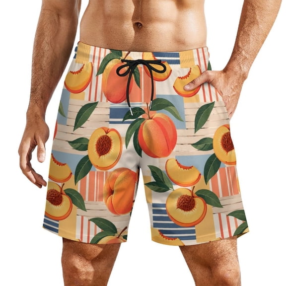 Peach BoardwalkMen’s Beach Shorts Quick Dry Swim Trunks, Lightweight Board Shorts with Elastic Waist for Swimming, Pool, Vacation and Summer Beachwear