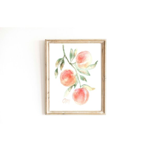 Peach Branch Wall Art Print Pastel Fruit Tree Decor