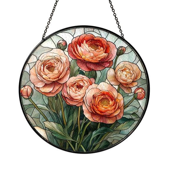 Peach Carnation Flowers Stained Glass Style Suncatcher – Window Decor