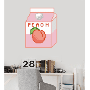 Peach Carton with 90's Pixel Gaming Retro Artwork Design for Living Room Vinyl Wall Decal - Cute Peach Box Art for Kid's Bedroom Wall Decoration - 20" x 25"