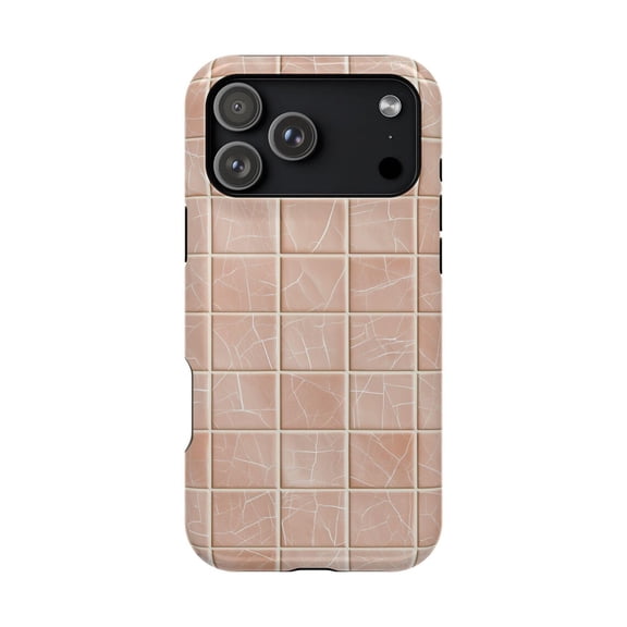 Peach Ceramic Checkerboard Tile Mosaic Modern Trendy Case with iPhone 17 to 11 Pro Max