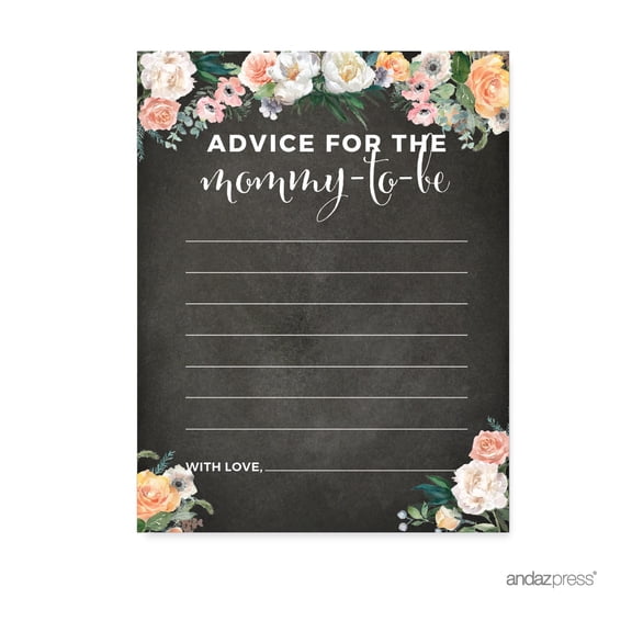 Koyal Wholesale Peach Chalkboard Floral Baby Shower Advice Mom To Be Cards, 20-Pack
