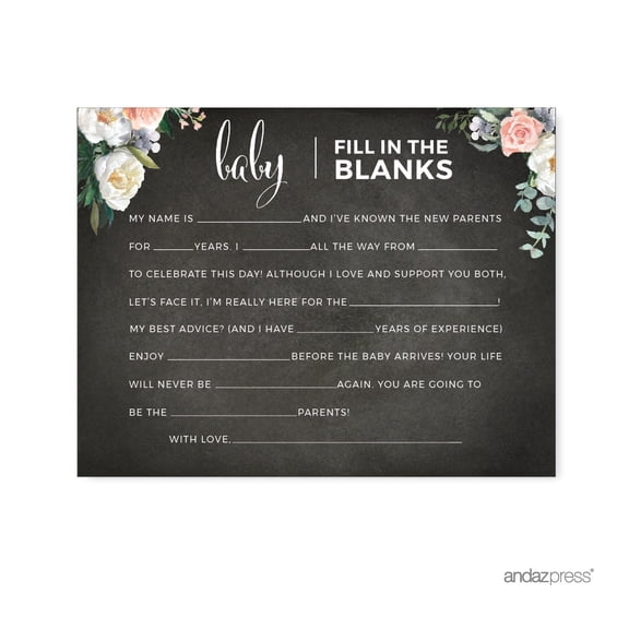Koyal Wholesale Peach Chalkboard Baby Fill In The Blanks Shower Cards, 20-Pack